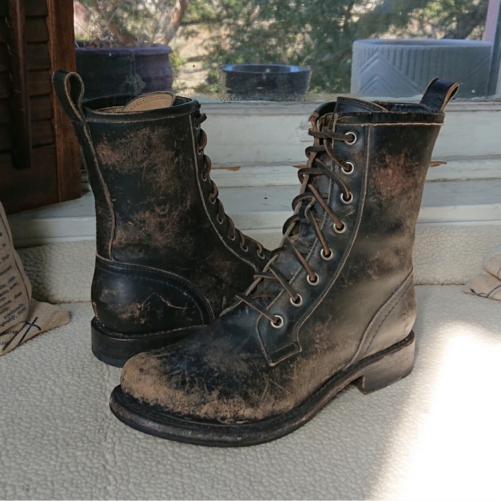 Frye "Jenna" Distressed Leather Combat Boots